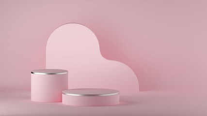 3d render, abstract pink minimal background, clean style. Empty cylinder podium, vacant pedestal, round stage, showcase stand, product display, blank board, expo platform. Copy space. Premium design