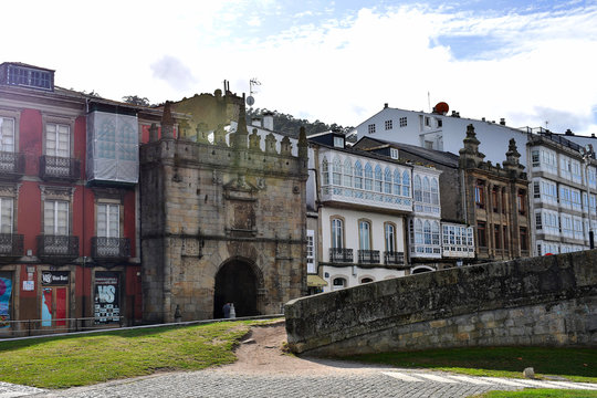 The door of the Castle of the Bridge, also known as the door of Carlos V, in Viveiro, Lugo, Galicia. Spain. Europe. September 01, 2019