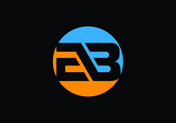 Modern circular logo featuring abstract letters E B in blue and orange