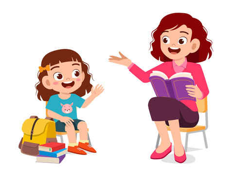 happy cute kid girl listen to mother read book