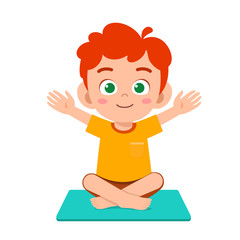 happy cute little kid boy practice yoga