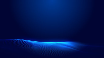 Dot blue wave light screen gradient texture background. Abstract  technology big data digital background. 3d rendering.