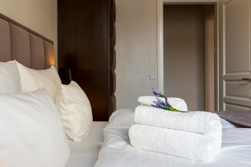 detail of business class hotel bed