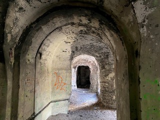 interiors of ruins of old fortifications in Poland
