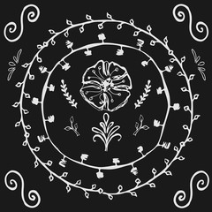 Hand-drawn vector elements. Spring elements. Flowers, branches with leaves and other natural patterns. Vector eps illustration.