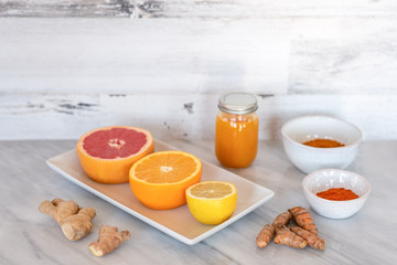 Fresh squeezed citrus turmeric juice for wellness