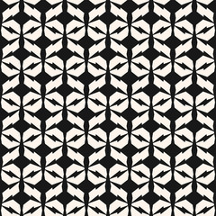 Vector seamless geometric pattern. Black and white abstract texture with edgy shapes, grid, lattice, net, grill, lathing, fence. Simple modern repeat background. Design for decor, wallpapers, print