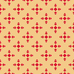 Vector geometric seamless pattern with star shapes, small diamond figures. Elegant ornament texture. Simple abstract background in red and tan colors. Minimalist repeat design for decor, fabric, cloth