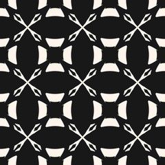 Vector monochrome floral ornament pattern in Asian style. Black and white elegant seamless texture with curved geometric shapes, crosses, flowers, grid, lattice. Abstract repeat ornamental background