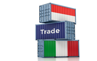 Obraz premium Shipping containers with Italy and Indonesia flag. 3D Rendering 
