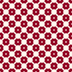 Vector abstract geometric seamless pattern with small floral shapes, repeat tiles. Dark red and white ornament texture. Elegant decorative background. Design for decor, cloth, wallpapers, furniture