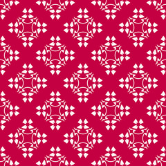 Vector geometric floral pattern. Elegant red and white seamless texture with flower silhouettes, carved shapes, crosses. Christmas theme ornament. Abstract festive background. Design for decoration