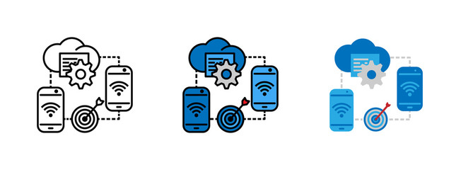 Working via mobile phone icon isolated on white background for web design