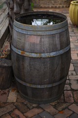 Fototapeta premium Rustic old wine barrel used as decoration in a Sydney NSW Australia Park