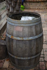 Rustic old wine barrel used as decoration in a Sydney NSW Australia Park