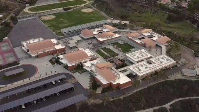 Santa Clarita Junior High School, aerial panning view of solar panels