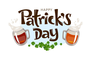 St. Patricks day lettering with beer mug isolated on white background