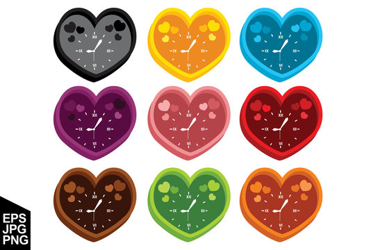 Set Of  Heart Shape Clock Vector