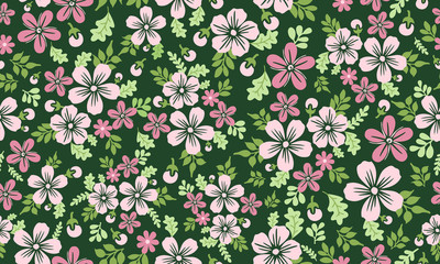 Unique leaf and flower pattern background for Botanical, with leaf and flower drawing.