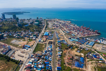 Obraz premium Cambodia aerial view of Preah Sihanouk under development 