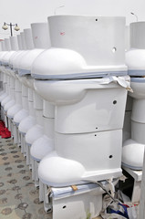 Ceramic products are neatly stacked together