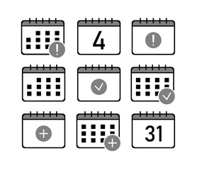 Flat Calendar Icons Set. Red and black. Vector illustration. Eps10