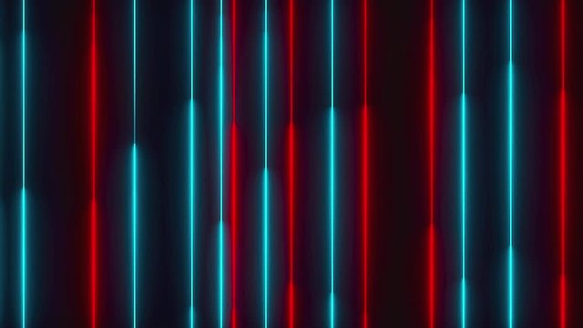 Many vertical neon lighting lines, abstract computer generated backdrop, 3D rendering