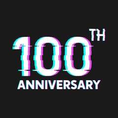 100th Years Anniversary Logo with Glitch Effect Style Vector for Banner, Poster, Flyer, Event Logo