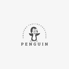 Vector Logo Illustration Penguin Vintage Badge Style.