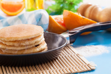 Pancake breakfast homemade  with orange  fruit