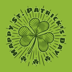 St. Patrick&rsquo;s day greetings - vector illustration with shining trefoil clover and greeting text.