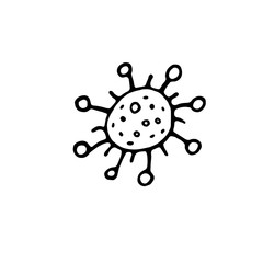 Virus icon. The Molecule viral bacteria infection. Coronavirus. Flu laboratory infection test. Contour doodle outline monochrome vector hand drawn