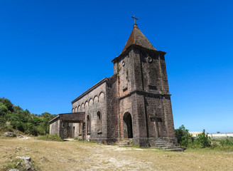 Fototapeta na wymiar Bokor Old Catholic Church, a collection of French colonial buildings in Preah Monivong National Park,