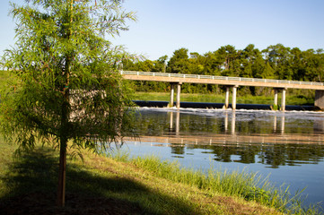 Fototapeta na wymiar Blanchard park econ trail bridge river photo image