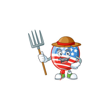sweet Farmer USA stripes balloon cartoon mascot with hat and tools