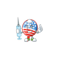 Smiley Nurse USA stripes balloon cartoon character with a syringe