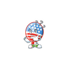 USA stripes balloon cartoon mascot style in a confuse gesture