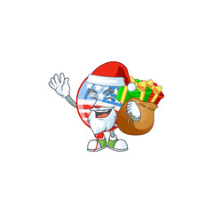 Fototapeta premium Santa USA stripes balloon Cartoon design having a sack of gifts