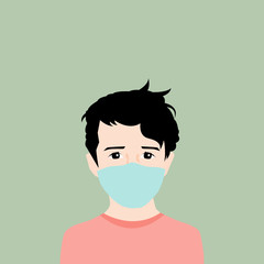 Fototapeta premium boy wearing a face mask for protect dust or infection . vector Illustration