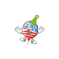 Cute and funny Clown USA stripes balloon cartoon character mascot style