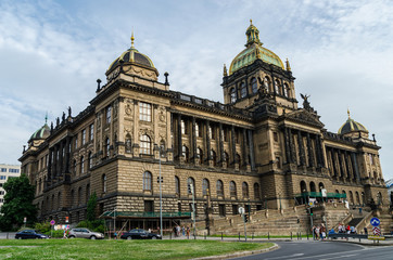 Obraz premium Prague, Czech Republic May 15, 2015: Narodnini Museum exterior from the street in Prague Czech Republic