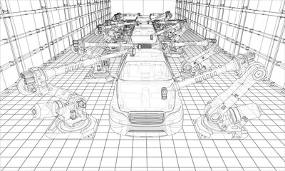 Assembly of motor vehicle. Vector