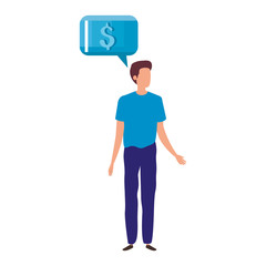 businessman and speech bubble with symbol dollar