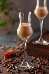 Irish cream or Coffee Liqueur and coffee beans.