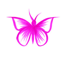 Beautiful pink  butterfly, stylish minimalism, color, lines and shape. Use for packaging design, logo design,or as a print of fabric. Isolated on a white background.