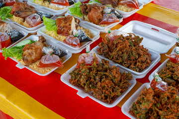Nasi Lemak - Malaysian traditional food on the night market  on Lankawi island