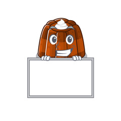 Chocolate pudding cartoon design concept grinning with board