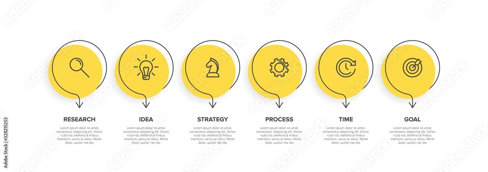 Poster concept of arrow business model with 6 successive isometric steps. six colorful graphic elements. ti