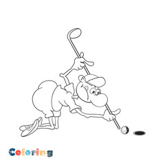 Golfer cartoon. Illustration in the form of coloring.