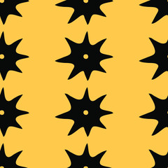 Abstract hand drawn seamless pattern, black elements on orange background. Vector illustration. African style.